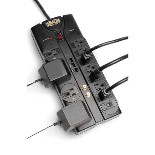 Tripp Lite 12 Outlet Surge Protector Power Strip for Home Office, 8ft Cord, Right-Angle Plug, Tel/Modem/Coax/Ethernet Pr