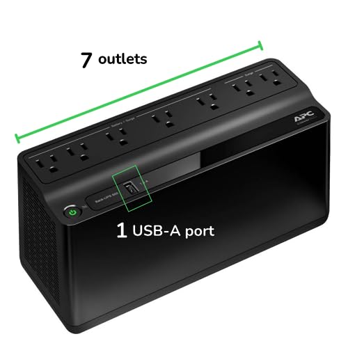 APC BE600M1 Back-UPS Battery Backup 600VA 330W Surge Protector with USB Charger Port
| APC 600VA 330W BE600M1 Back-UPS