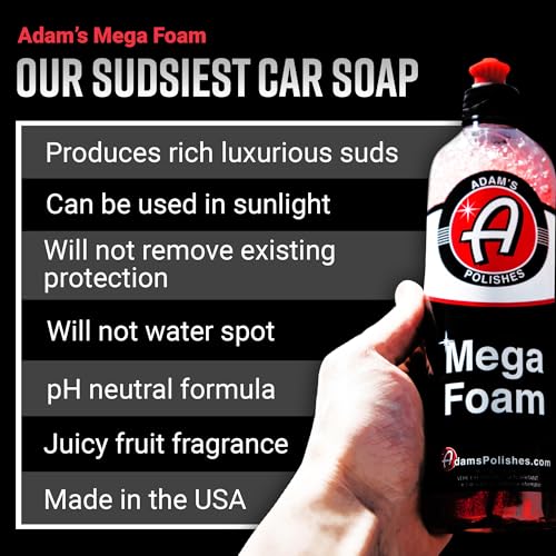 Adam’s Mega Foam Car Wash Soap (Gallon) - pH Neutral, Ultra Concentrated for Foam Cannon, Foaming Spray Gun or Bucket -